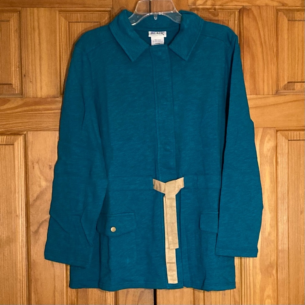 NWT Blair Vintage 90s Top Snap Closure Blouse Blue Size L Large